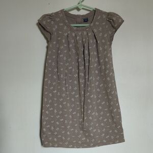 Gap Tan and White Floral Shift Dress Pleated 100% Cotton Girls Size 5T